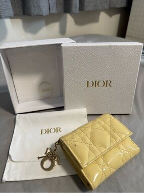 Dior Patent Quilted Mini wallet with Gold DIOR Charm comes with dust bag&box